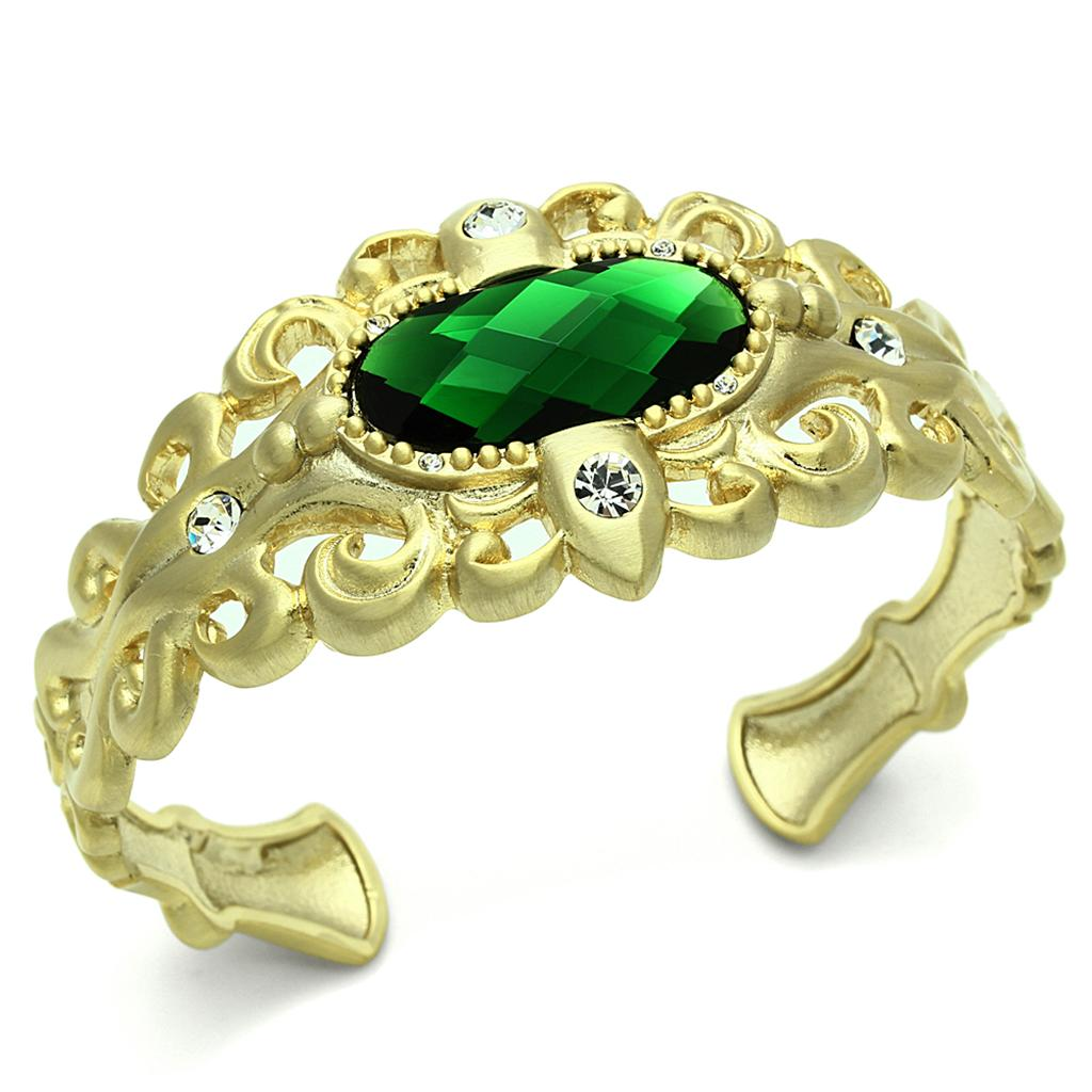 Gold & Brush Brass Bangle with Synthetic Synthetic Glass in Emerald