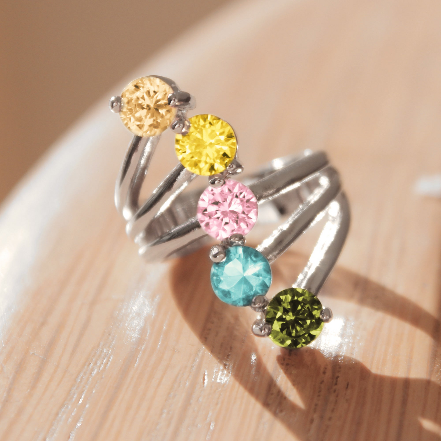 Lyra Cocktail Ring - Rhodium Brass, AAA CZ , Multi Color