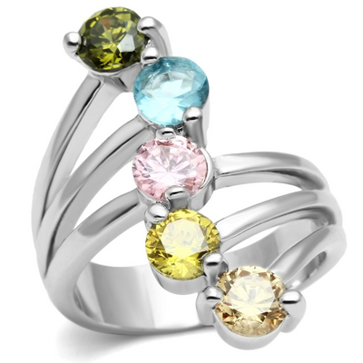 Lyra Cocktail Ring - Rhodium Brass, AAA CZ , Multi Color