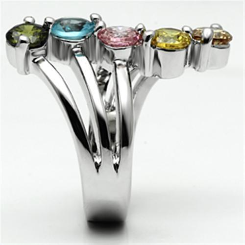 Lyra Cocktail Ring - Rhodium Brass, AAA CZ , Multi Color