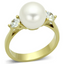 Gold(Ion Plating) Stainless Steel Ring with Synthetic Pearl in White