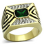 Two-Tone IP Gold (Ion Plating) Stainless Steel Ring with Synthetic Synthetic Glass in Emerald