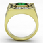 Two-Tone IP Gold (Ion Plating) Stainless Steel Ring with Synthetic Synthetic Glass in Emerald