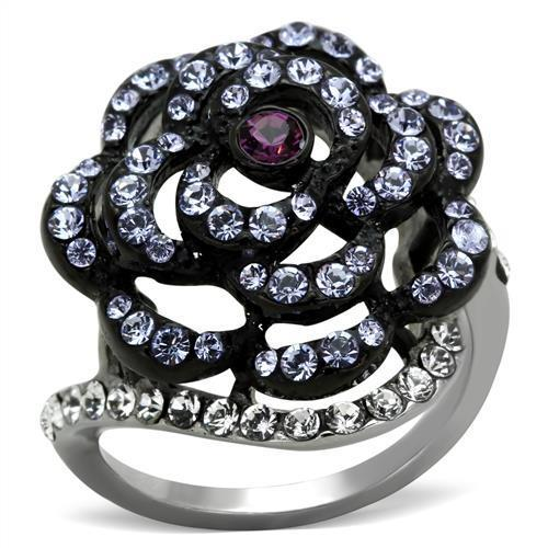 Two-Tone IP Black Stainless Steel Ring with Top Grade Crystal  in Amethyst