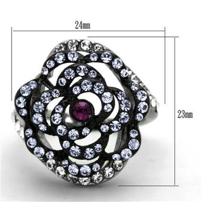 TK1422 - Two-Tone IP Black Stainless Steel Ring with Top Grade Crystal  in Amethyst