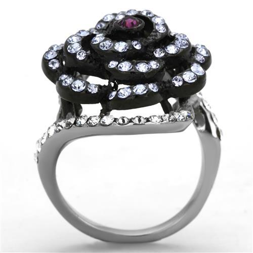 Two-Tone IP Black Stainless Steel Ring with Top Grade Crystal  in Amethyst