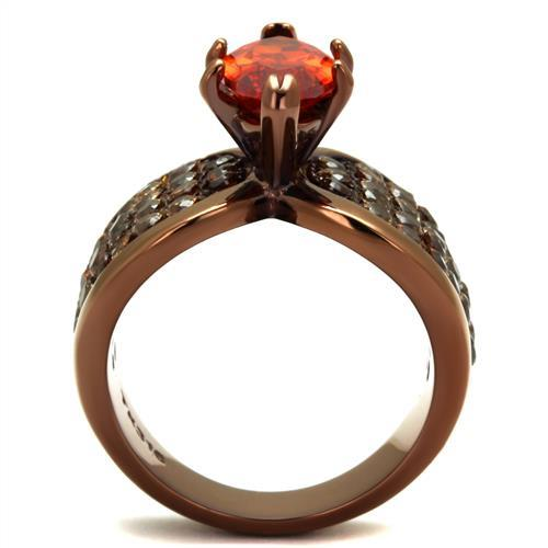 Coffee light Stainless Steel Ring with AAA Grade CZ  in Orange