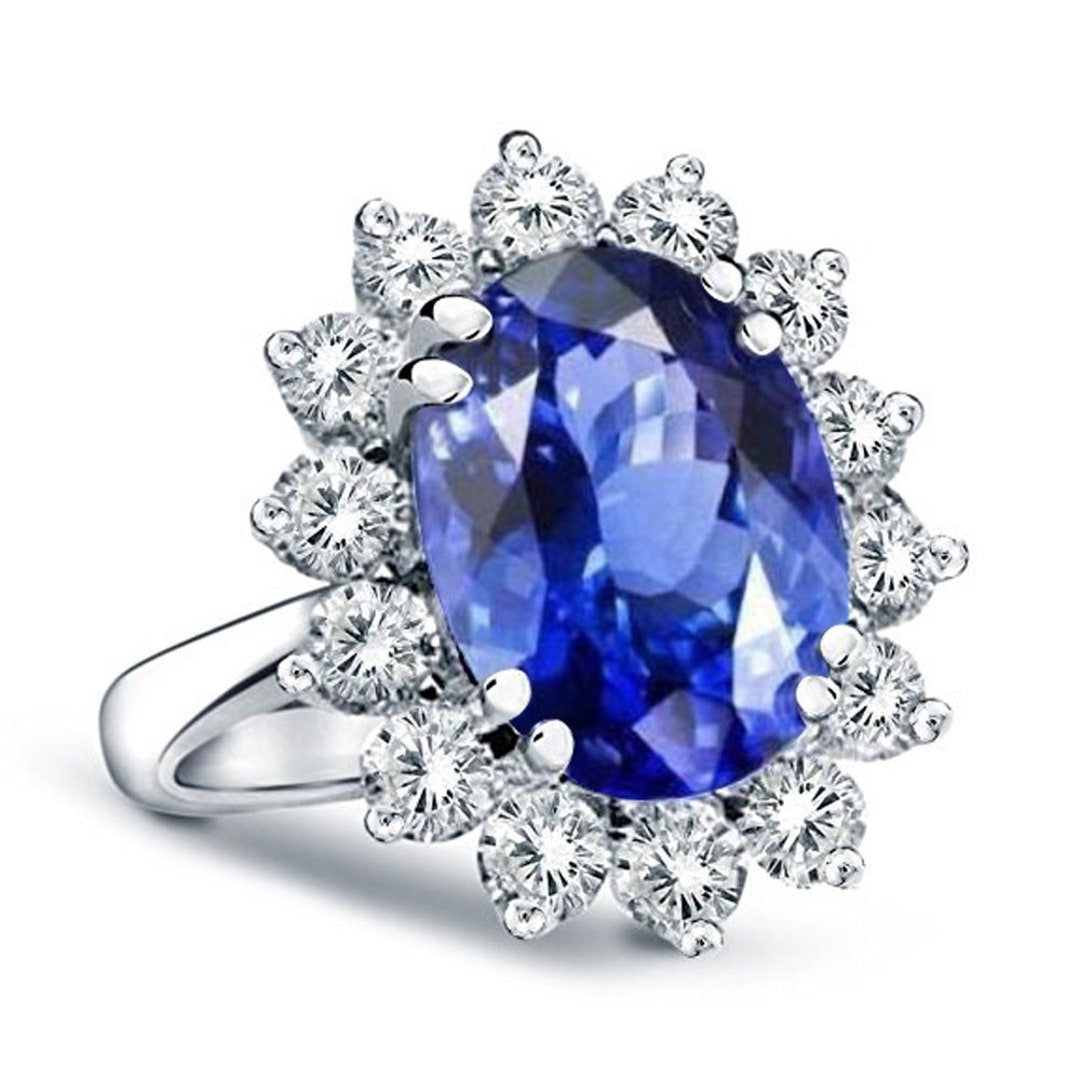 Princess Diana Inspired 3.00CTW AGI Certified G/VS Lab-Grown Sapphire and Diamond Halo Ring in 14K White Gold