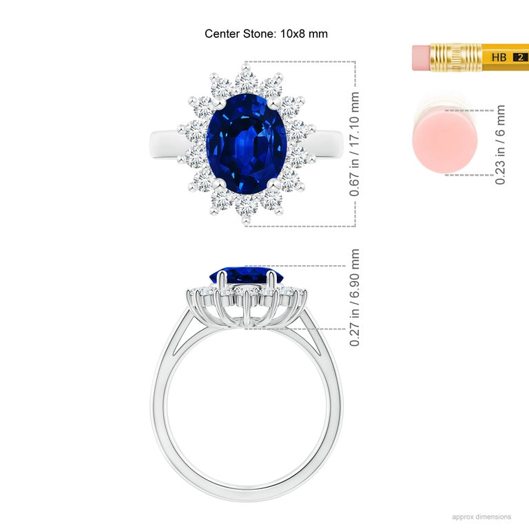 Princess Diana Inspired 3.00CTW AGI Certified G/VS Lab-Grown Sapphire and Diamond Halo Ring in 14K White Gold