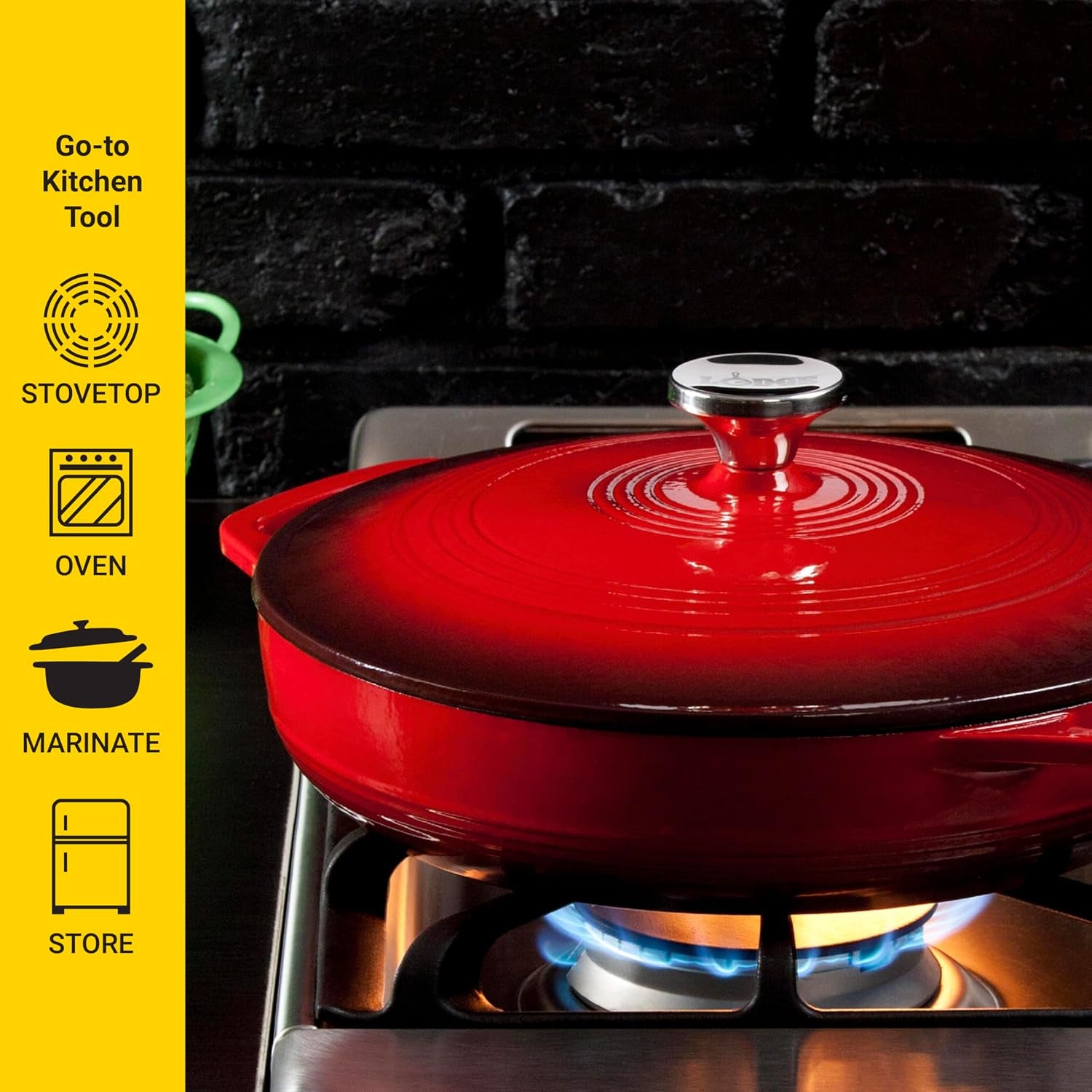 Lodge 3.6 Quart Enameled Cast Iron Oval Casserole with Lid– Dual Handles – Oven Safe up to 500° F or on Stovetop - Use to Marinate, Cook, Bake, Refrigerate and Serve – Island Spice Red