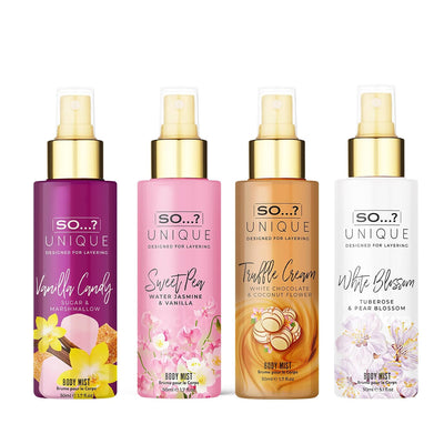 So…? Unique Body Mist Set - Perfumes for Women - Body Spray for Women - Vegan, Cruelty Free - Travel Size Gift Set - 650 to 1000 Sprays - 4 Pcs