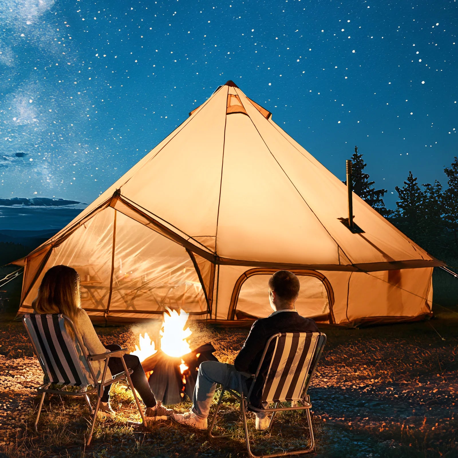 Yoleny 10 Person Camping Bell Tent, All Season Waterproof Yurt Tent , 5 M/16.4Ft Canvas Tent for Camping with Stove Jack
