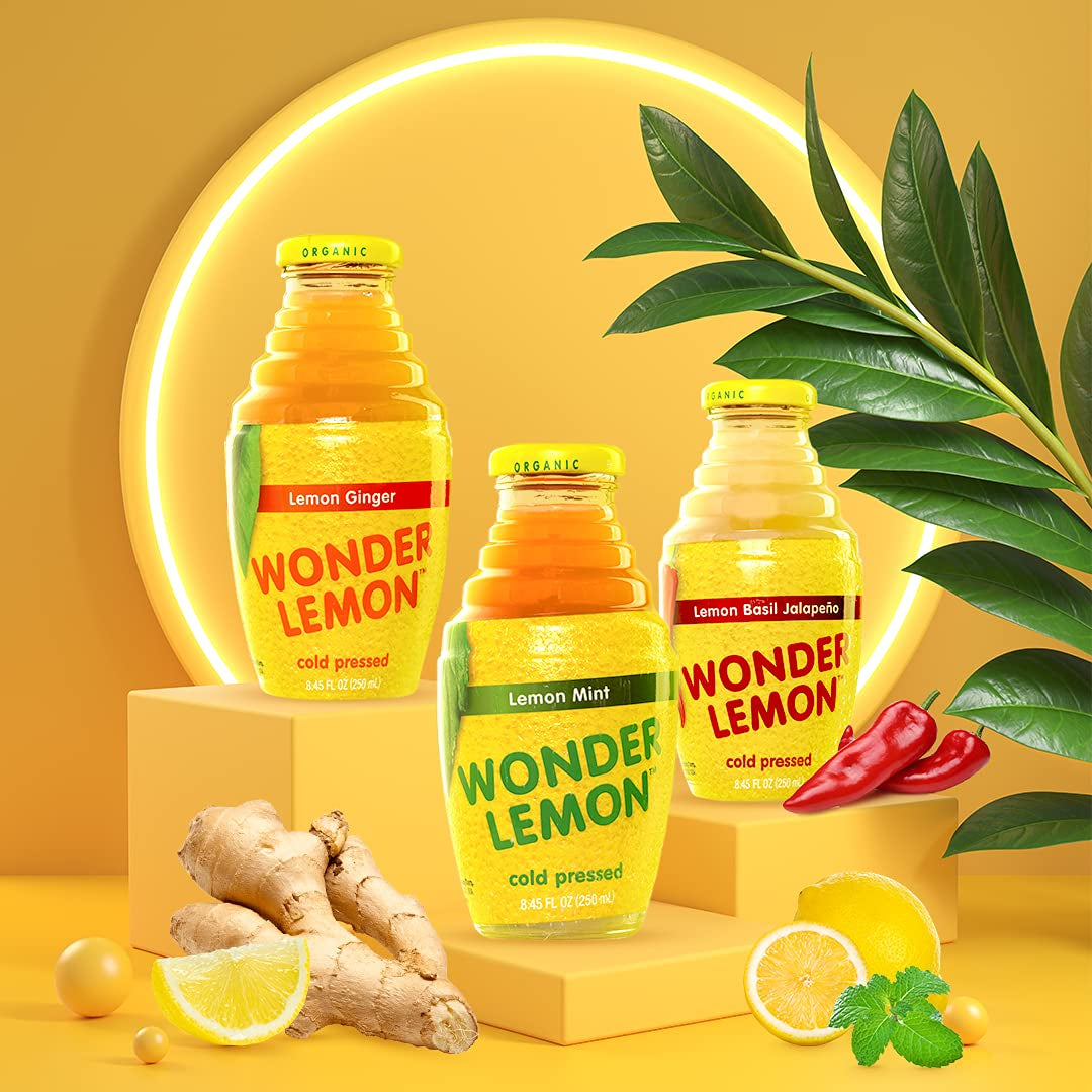 Wonder Lemon Organic Lemon Cold Pressed Juice, Variety Pack, 8.45Oz, 6 Pack