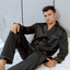 Lonxu Pajamas Set Mens Silk Satin Pajamas Long Sleeve Loungewear Two-Piece Sleepwear Button-Down Pj Set S-XXXXL
