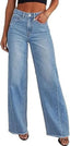 PRETTYGARDEN Wide Leg Jeans for Women Trendy High Waisted Stretchy Baggy Raw Hem Denim Palazzo Pants with Pockets