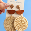 Beige Wooden Woven Disc Dangle Earrings