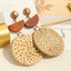 Beige Wooden Woven Disc Dangle Earrings