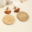 Beige Wooden Woven Disc Dangle Earrings