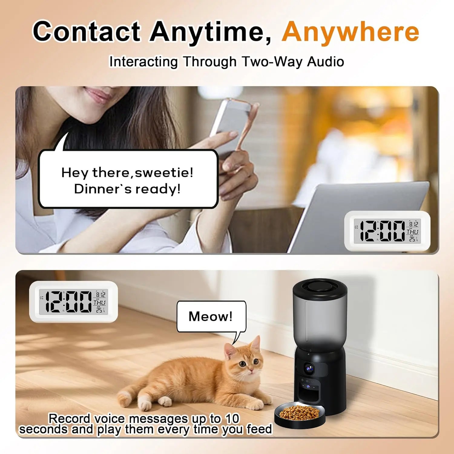 6L Automatic Cat Feeder with Dual Camera, 1080P HD Night Vision & Dual Power Supply, Easy Setup Timed Food Dispenser with Desiccant Bag for Cats & Dogs, 5G Wifi Pet Feeder with 2-Way Audio