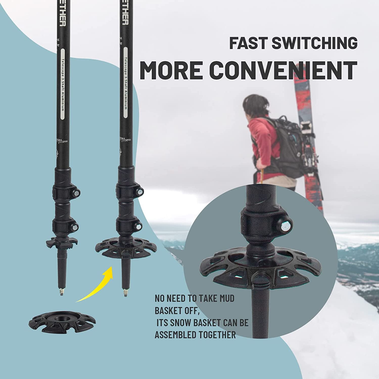 G2 GO2GETHER Aluminum Trekking Poles - Quick Adjustable Locks, Comfort Handle, Padded Strap, Snow Baskets - Walking Sticks Suitable for Hiking, Walking