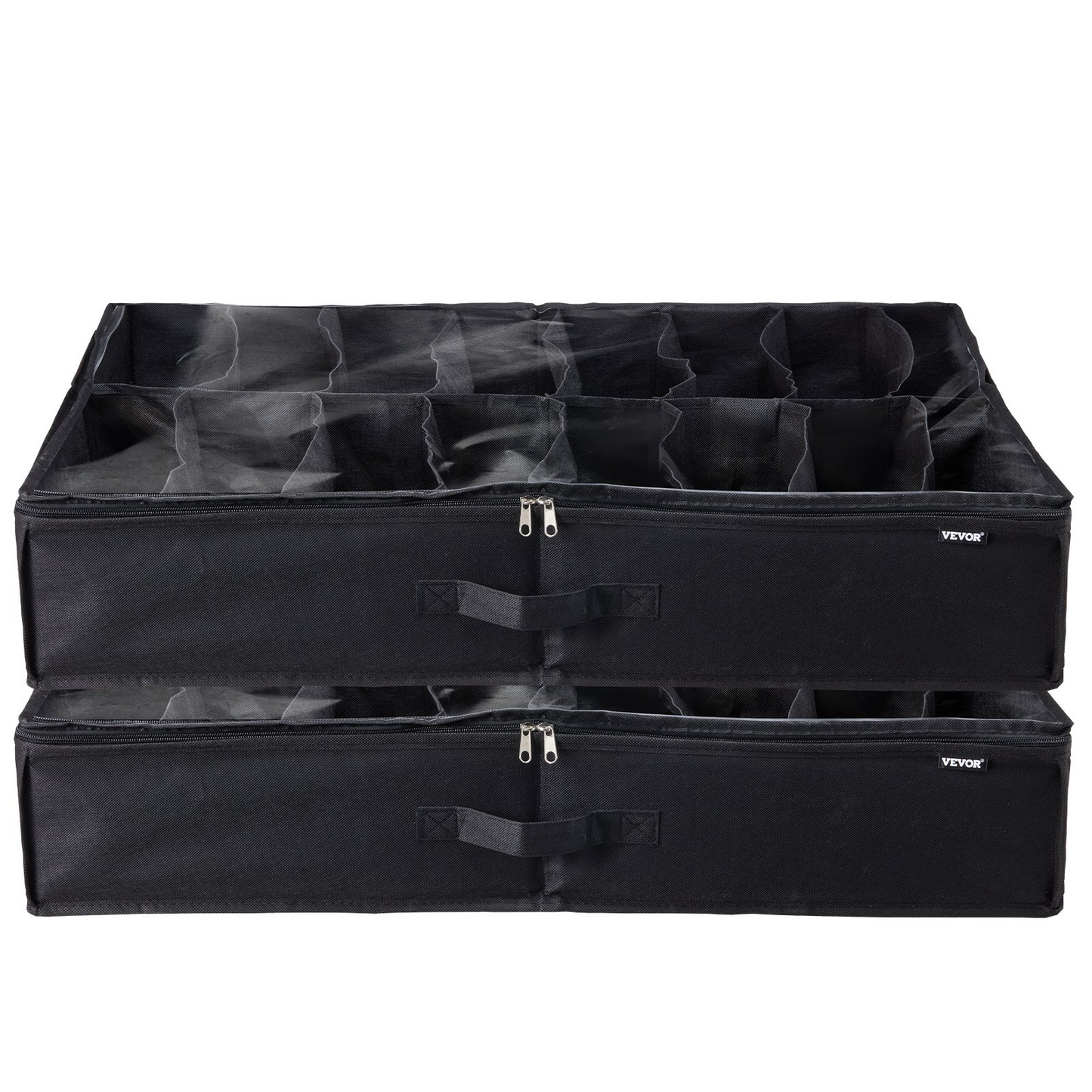 Vevor Sturdy Under Bed Shoe Storage Organizer, Set of 2, Fit 32 Pairs, Underbed Shoes Closet Storage Solution with Clear Window, Breathable, L31.5"x W23.6"x H5.9", Black