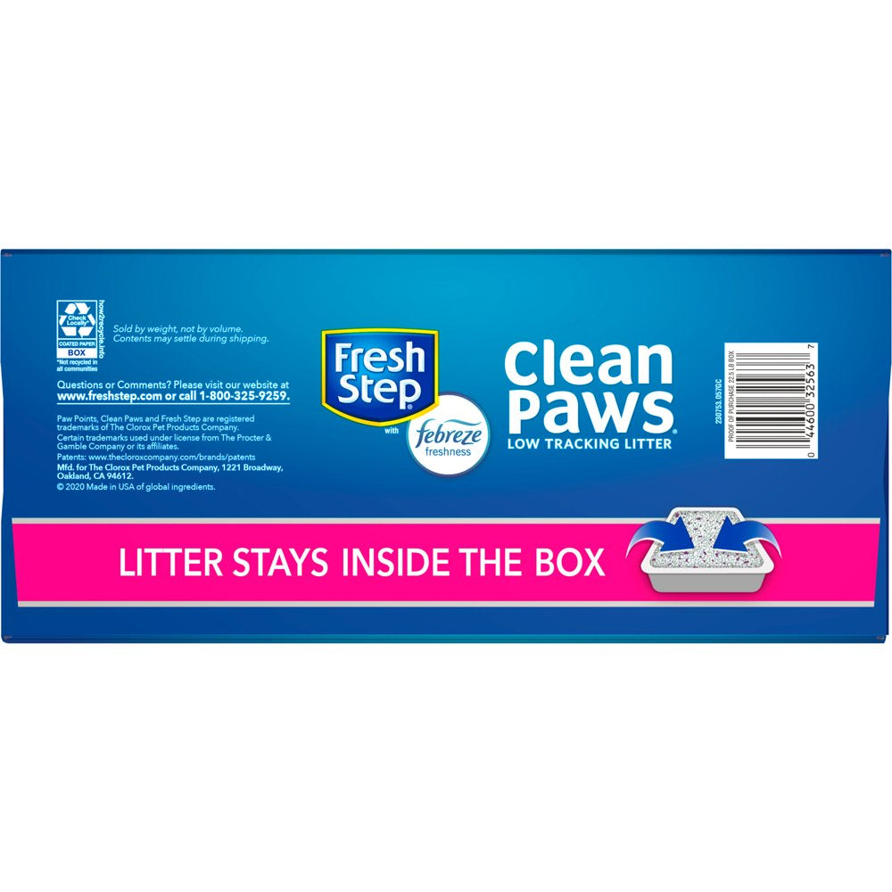 Fresh Step Clean Paws Cat Litter, Low-Tracking Clumping Litter with Febreze and Gain, 22.5 Lbs