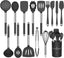 Silicone Cooking Utensil Set, Umite Chef 15Pcs Silicone Cooking Kitchen Utensils Set, Non-Stick - Best Kitchen Cookware with Stainless Steel Handle - Black Kitchen Utensils