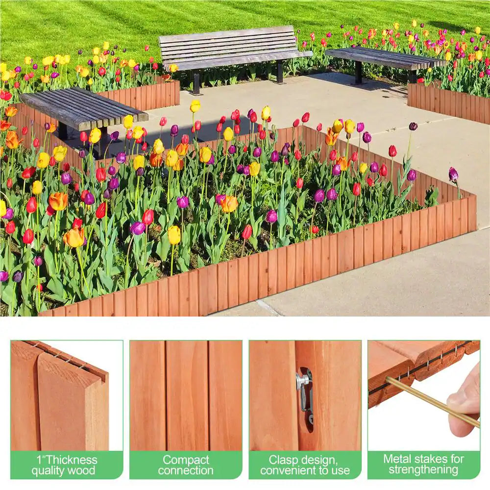 6-Pieces Outdoor Wooden Short Fences Wooden Landscape Border Edging
