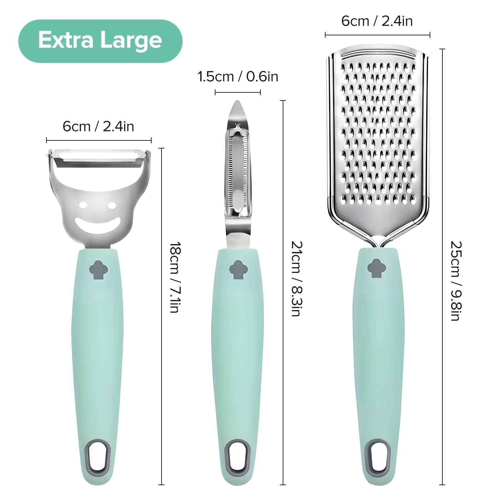 Bundlepro Stainless Steel Grater and Metal Y & I Shaped Peelers Set,Length 9.7",Height 1.4",Green