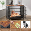 Winkalon 42 Inch Large Dog Crate Rustic Style Furniture Dog Cage Crate with 3 Doors and 4 Wheels Heavy-Duty Kennel,Brown
