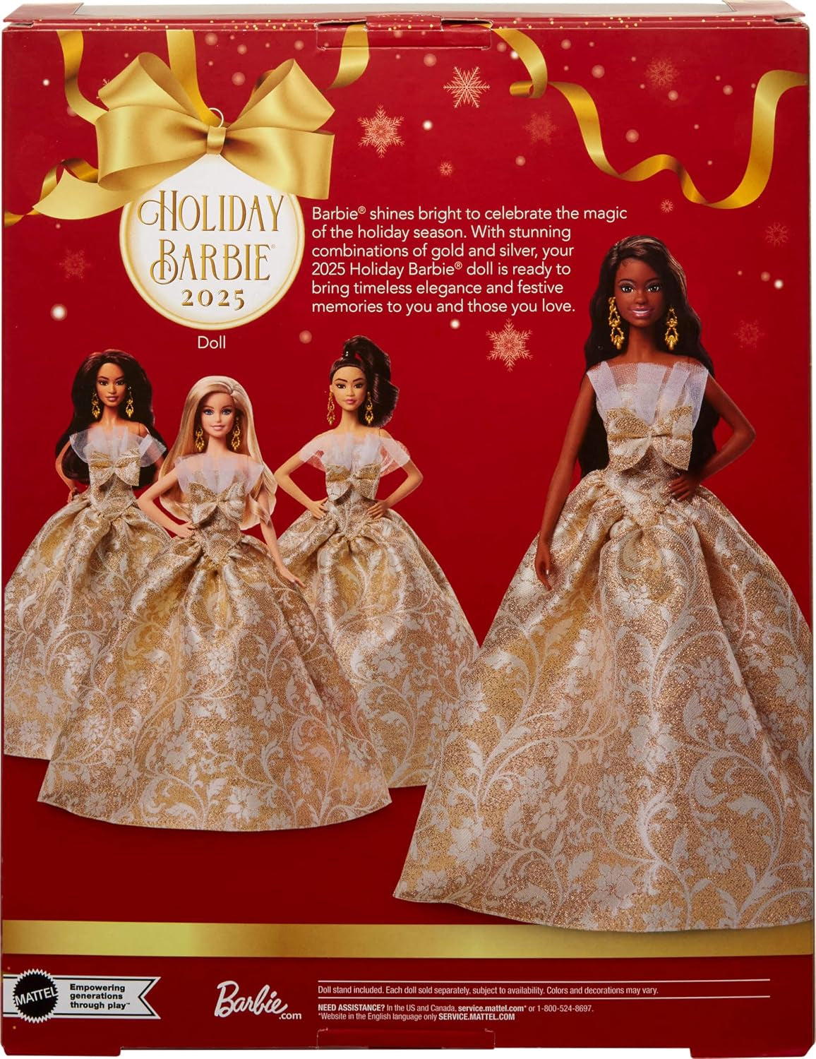 Barbie Signature 2025 Holiday Fashion Doll with Black Hair Wearing Silver & Gold Gown, Seasonal Collectible Includes Displayable Packaging & Doll Stand