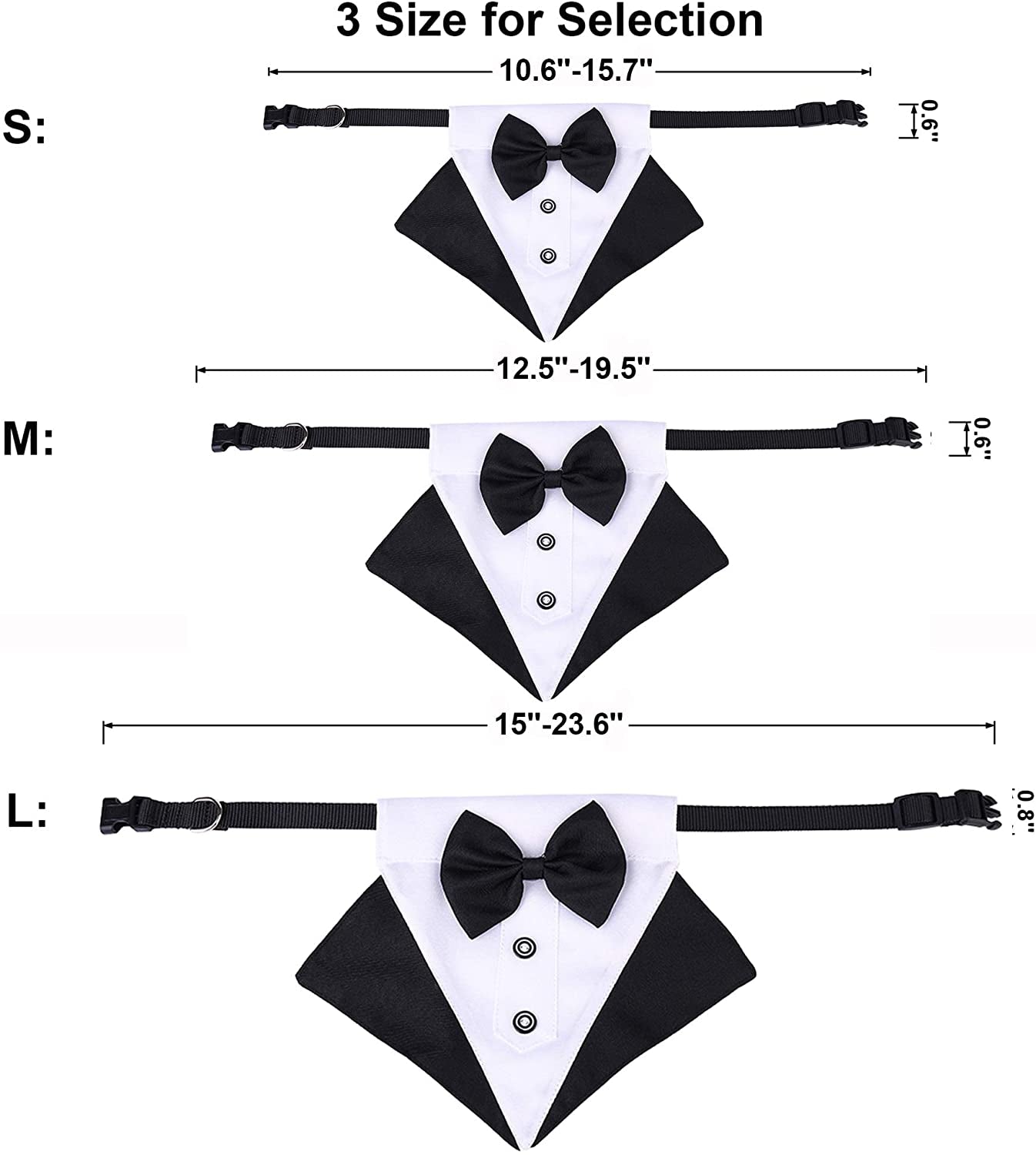 ADOGGYGO Formal Dog Tuxedo Wedding Dog Bandana Collar Dog Collar with Bow Tie Adjustable Dog Bowtie Collar Bandana for Medium Large Dog Pet (Large, Black&White)