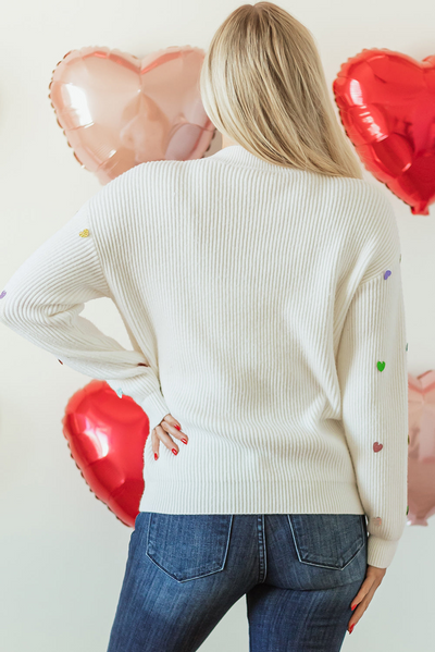 Sequin Heart Waffle Knit Sweater