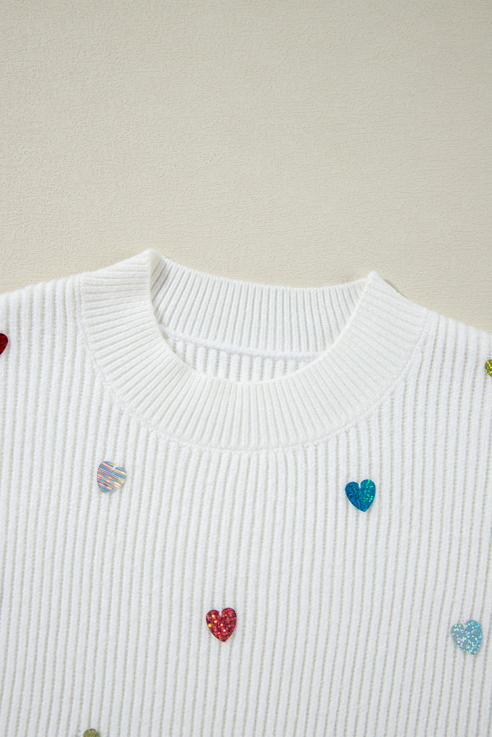 Sequin Heart Waffle Knit Sweater