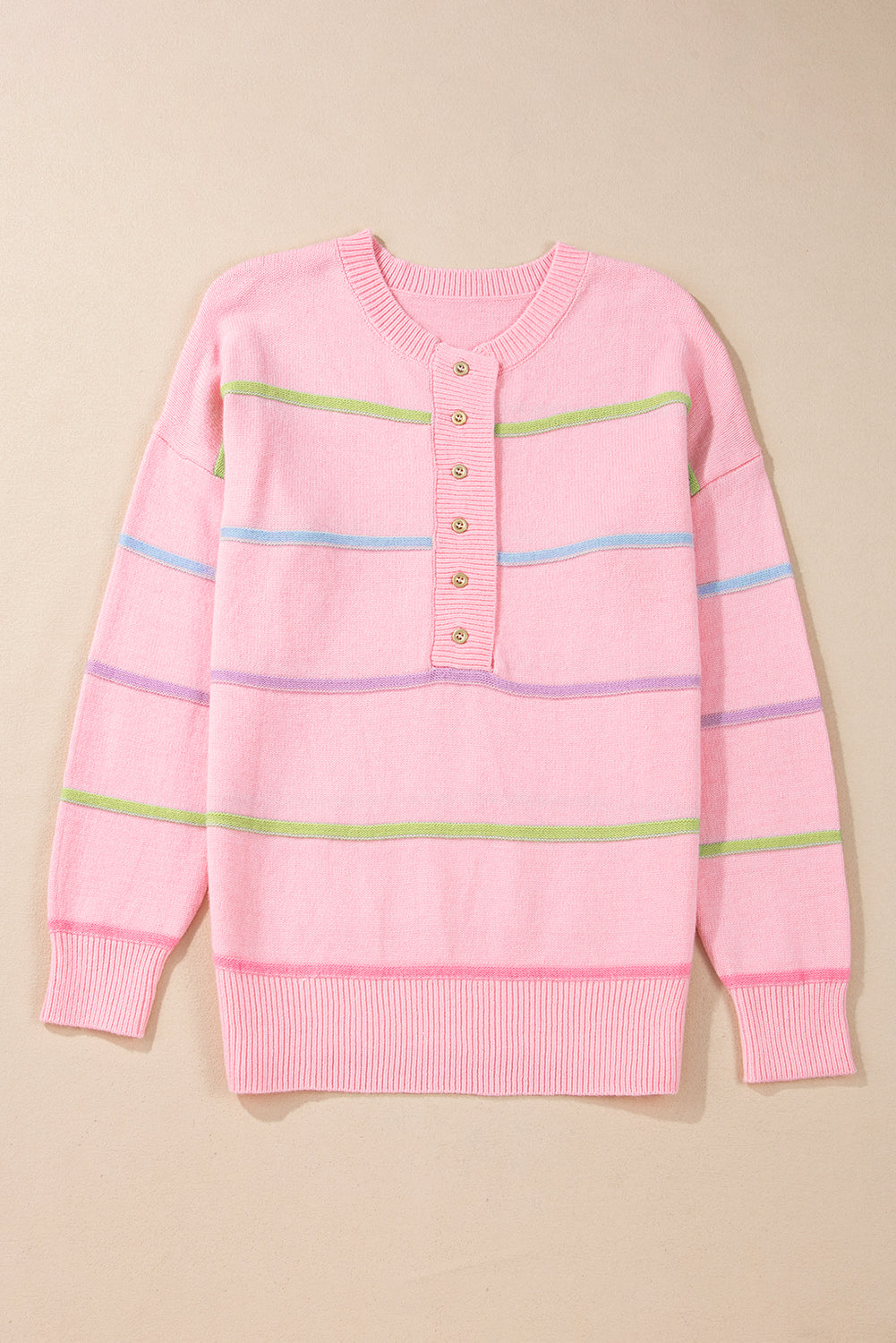 Miriam Stripes Baggy Henley Sweater