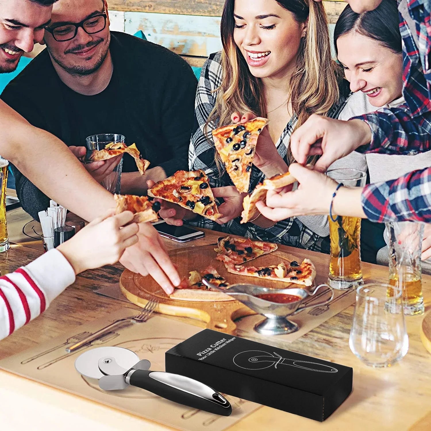 Pizza Cutter Wheel, BUSATIA Food Grade Stainless Steel Super Sharp Pizza Cutter, Heavy Duty Pizza Slicer Wheel Cutter with Non Slip Handle and Finger Protector