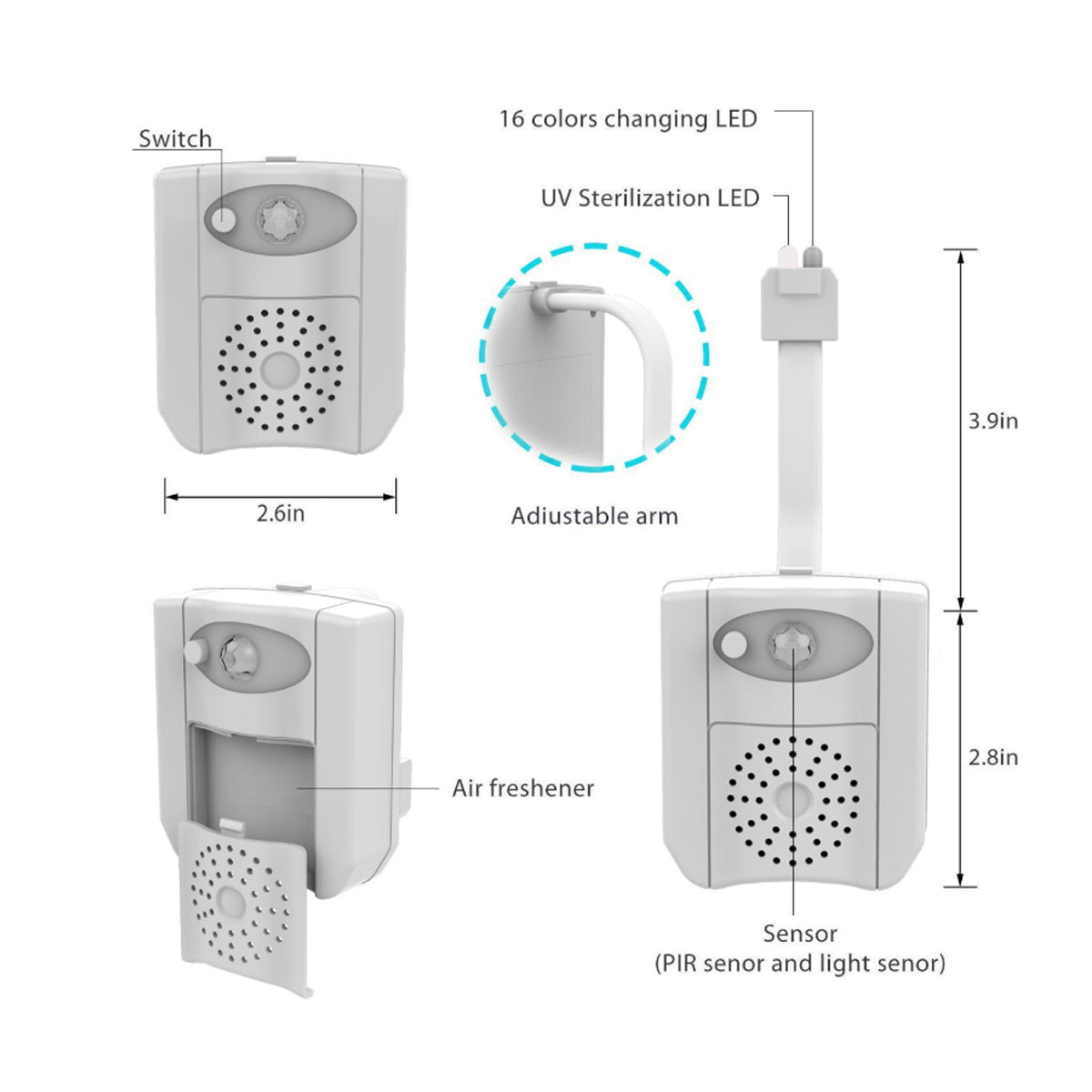 Sanitizing Light For Germ Free Toilets With LED Motion Light