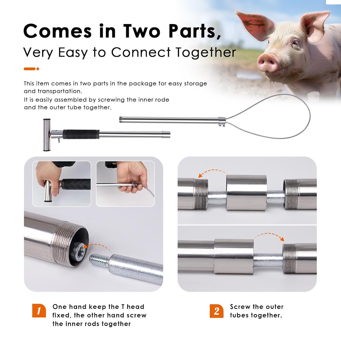 Dog Catcher Pole Animal Control Stainless Steel Pig Holder Cat Heavy Duty Catch