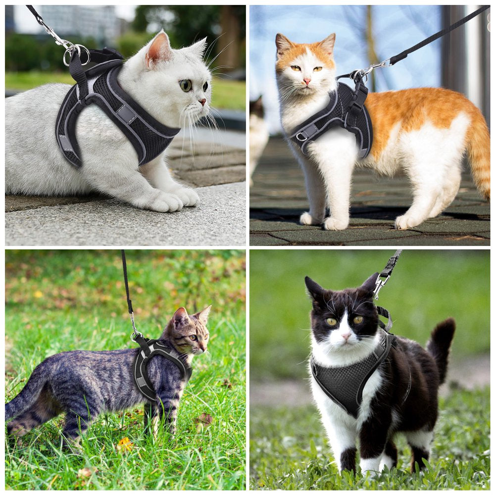 ORIA Cat Harness and Leash for Walking, Escape Proof Adjustable Cat Vest Harnesses, Easy Control Breathable Reflective Strips Jacket, Soft Harness for Puppy Small Medium Large Cats, Black(S)