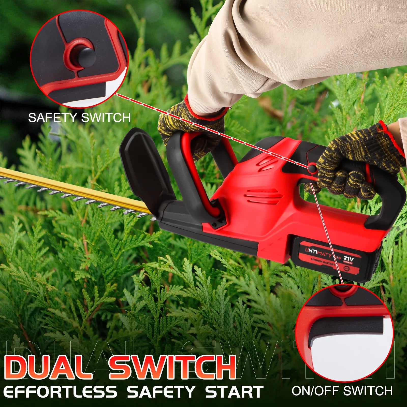 Cordless Hedge Trimmer, UNTIMATY 21V Rechargeable Hedge Trimmer with 22" Double Action Blade, Double Safety Handle, 3.0Ah Battery & Charger, for Shrub Cutting, Trimming