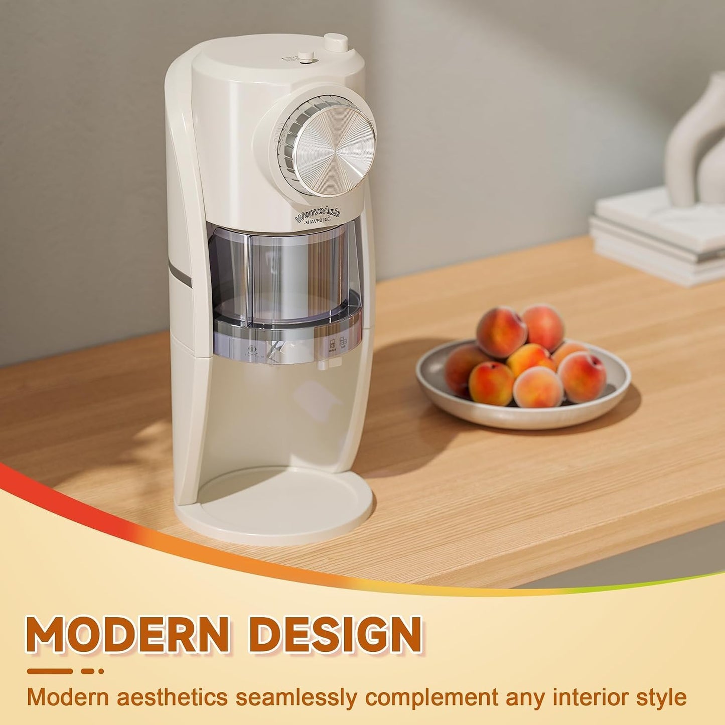 Snow Cone Machine - Shaved Ice Machine Equipped with Stainless Steel Blade Adjustment Knob to Freely Adjust the Thickness of the Snowflakes and 2 Reusable Plastic Ice Mold Cup (White)