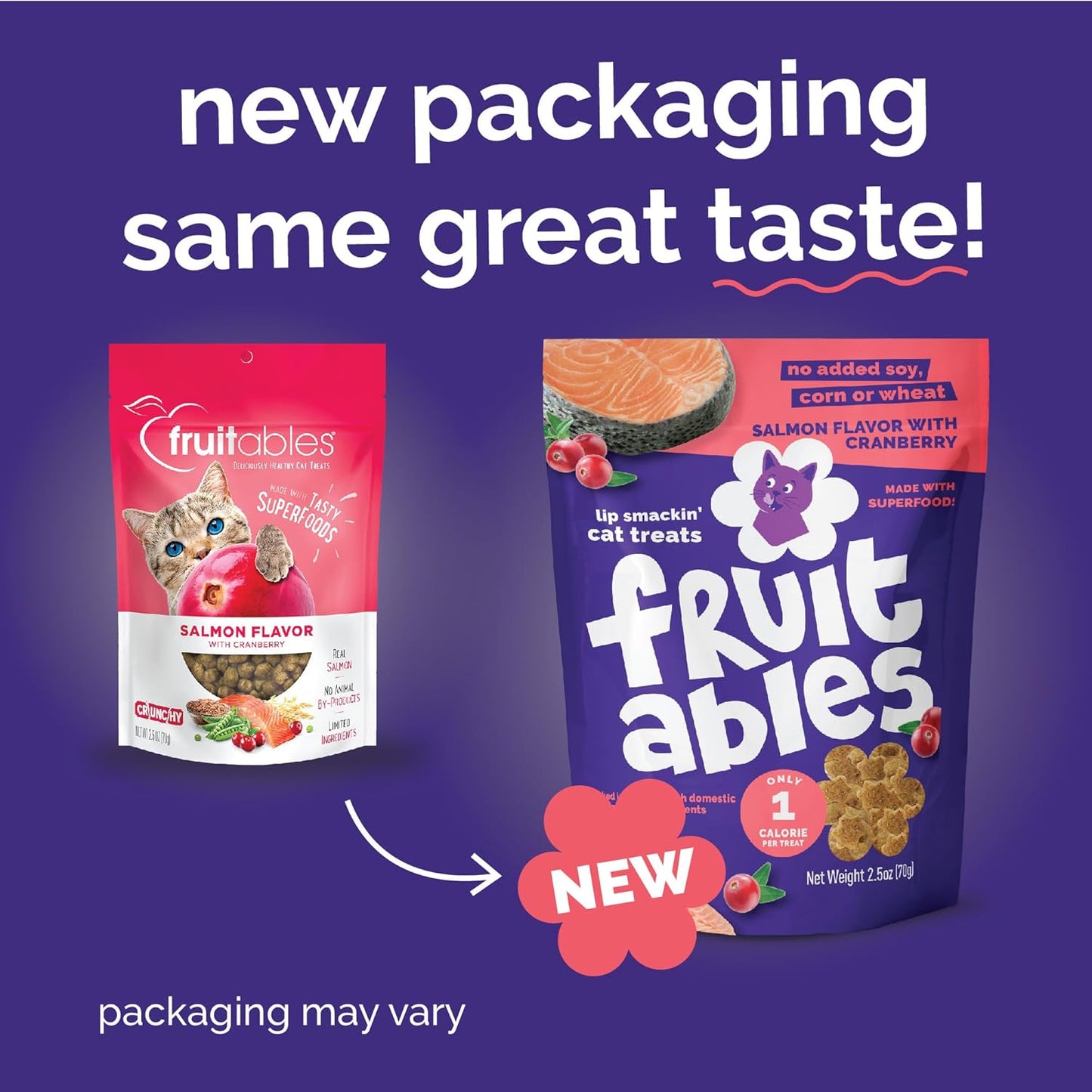 Fruitables Cat Treats, Healthy Treats for Cats, Low Calorie and Packed with Protein, Crunchy Biscuits, No Wheat, Corn or Soy, Made with Real Salmon and Cranberry, 2.5Oz