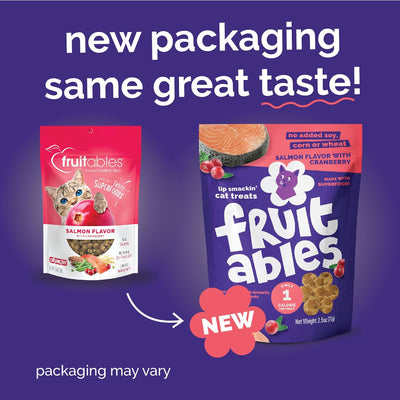 Fruitables Cat Treats, Healthy Treats for Cats, Low Calorie and Packed with Protein, Crunchy Biscuits, No Wheat, Corn or Soy, Made with Real Salmon and Cranberry, 2.5Oz