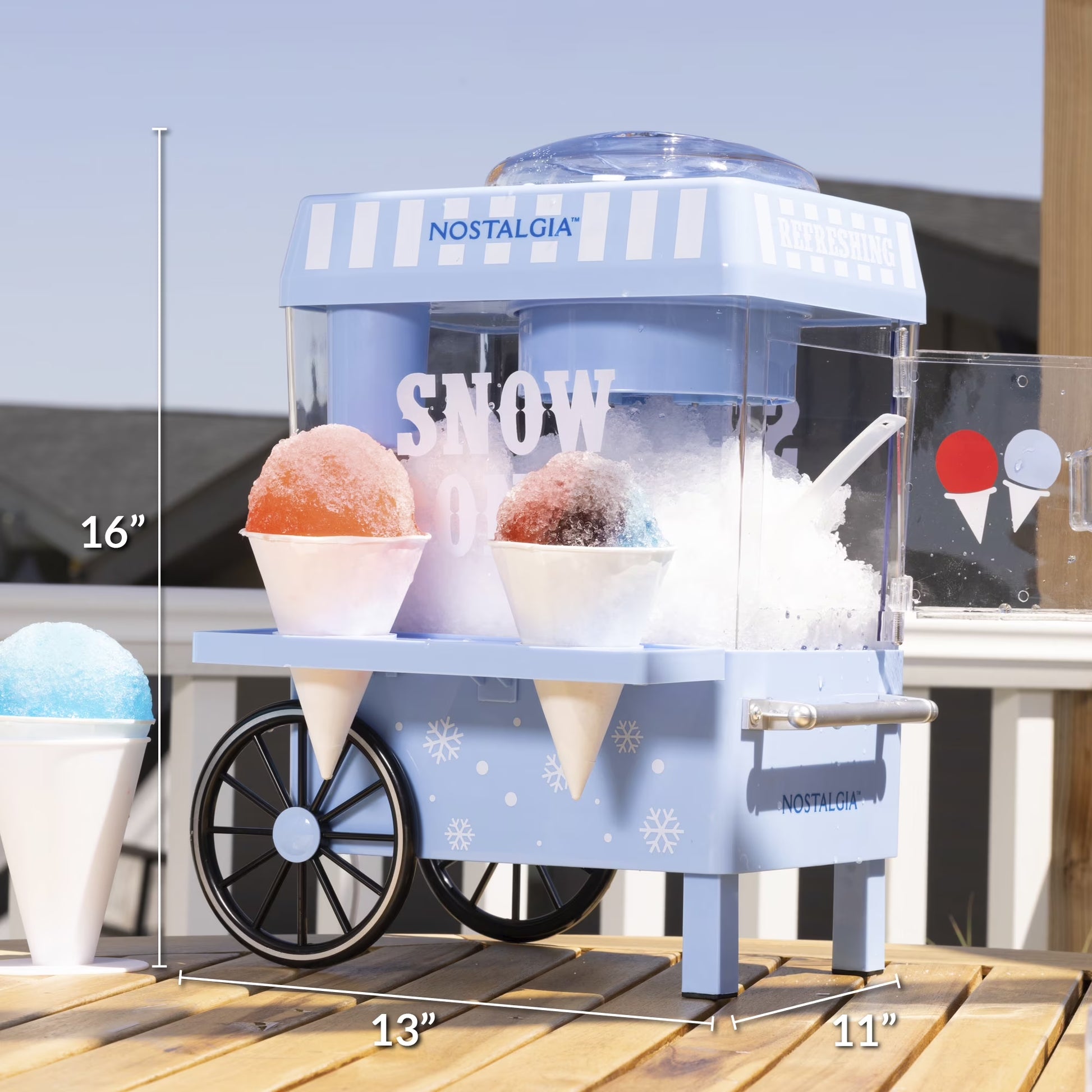 Nostalgia Tabletop Snow Cone Maker, Shaved Ice Machine and Snow Cone Maker with 2 Ice Molds, Red