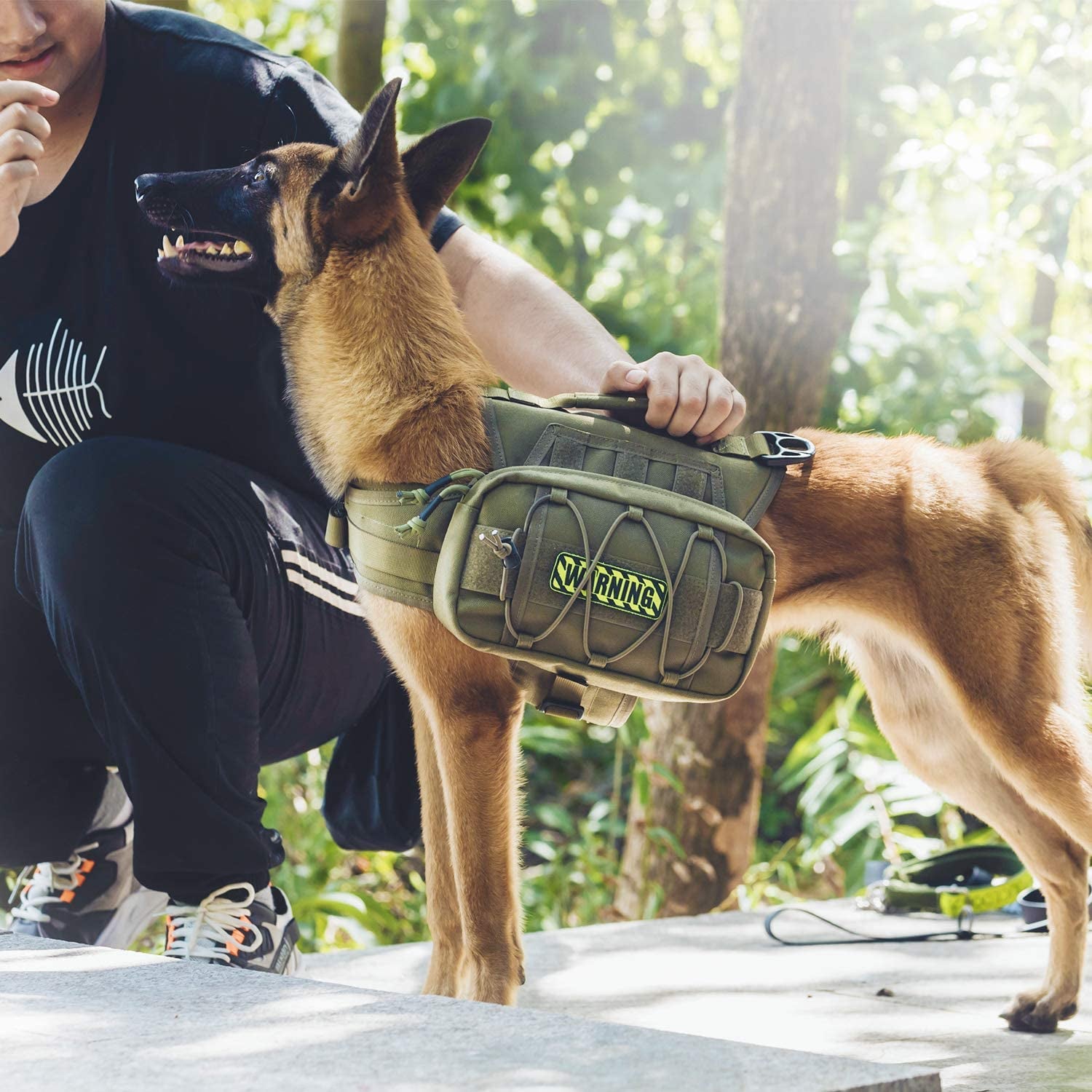ONETIGRIS Tactical Dog Backpack for Medium & Large Dogs - Durable Nylon Hiking Pack with Spacious Side Pockets (Green, Large)