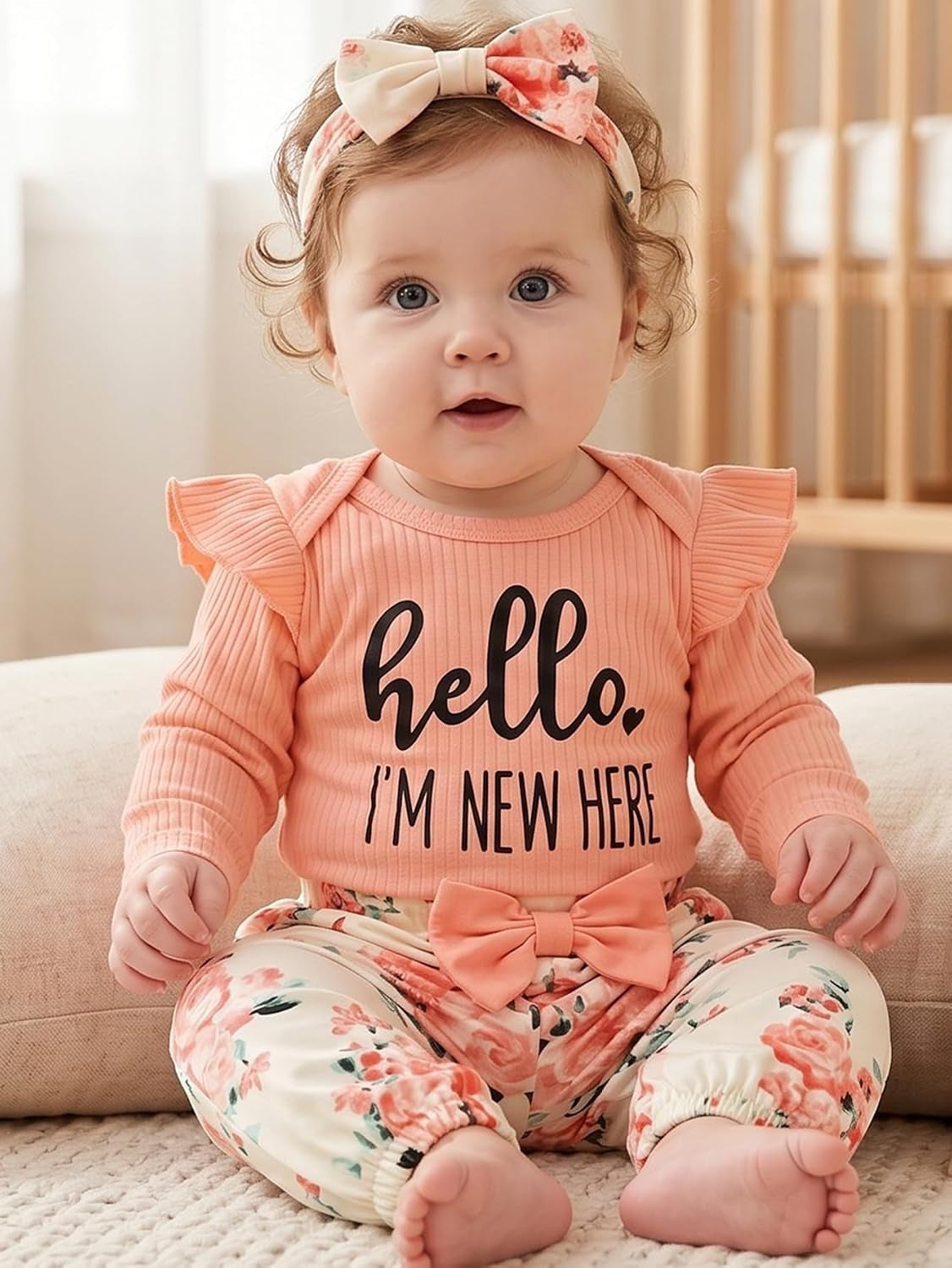 Yvowming Newborn Infant Baby Girl Clothes Outfits Rib Romper Floral Pants with Headband Winter Clothing Set