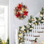 24 Inch Lighted Christmas Wreaths, Pre-Lit Xmas Wreath with 3 Red Bow, Pine Wreath with 30 LED Lights, Light up Christmas Wreath for Front Door Holiday Wall Christmas Party Decor