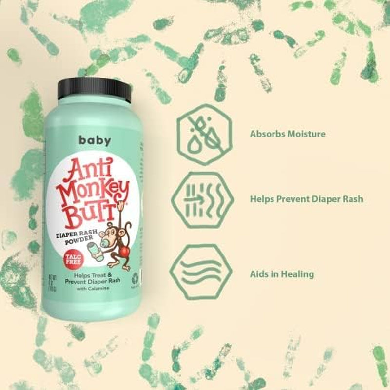 Anti Monkey Butt Baby Powder | Diaper Rash Prevention, Cornstarch & Calamine, Therapeutic Formula