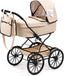 Bayer Design Vintage Doll Pram, Classic Baby Stroller with Bag, Beige | Elegant 18 Inch Carriage with Large Smooth-Rolling Wheels, Foldable Frame, Under-Basket, and Protective Fabric Cover