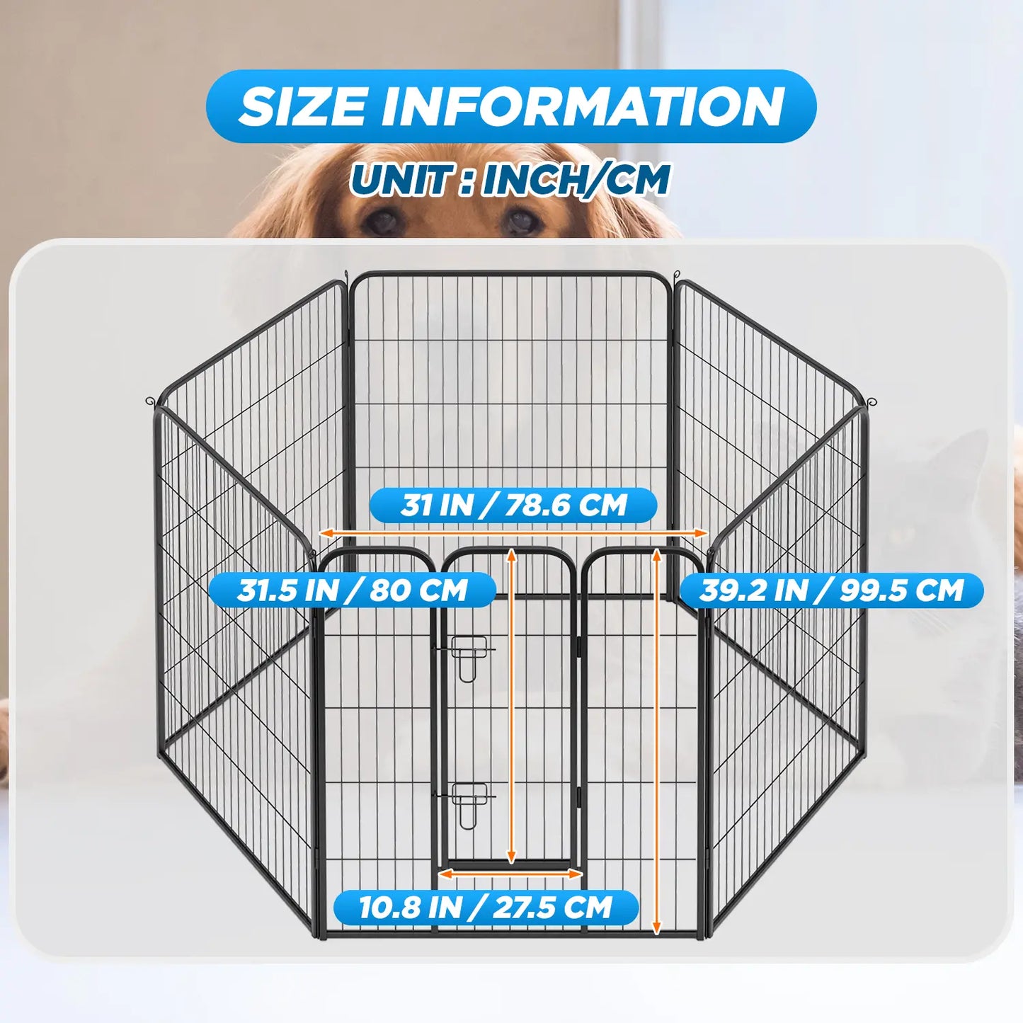 Dog Fence, 4/6/8/12/16 Panels 24"\32"\40"H Foldable Dog Playpen, Exercise Heavy Duty Metal Dog Cage for Yard, Lockable Double Door Pet Fence Indoor Outdoor Dog Pen for Large Medium Small Animals Pet
